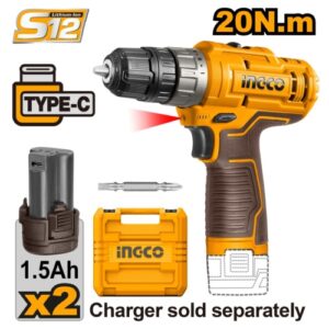 Ingco S12 12V Cordless Drill 20Nm, 2 x 1.5Ah Batt. Pk. | CDLI12202