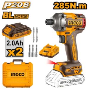 Ingco 20V Cordless Brushless Impact Driver Kit 285Nm, 2 x 2.0Ah Batt. Pk. | CIRLI2028