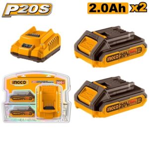 Ingco 20V 2.0Ah Batteries & Fast Intelligent Charger Kit | FBCLI20244