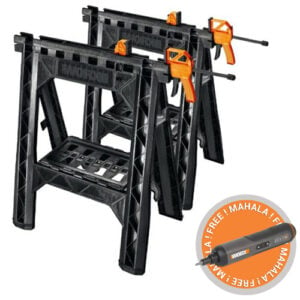 Worx Clamping Sawhorses & Bar Clamps - Twin Set + FREE 3.6V Portable USB Mini Screwdriver Kit