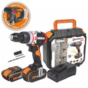 Worx 20V Cordless Brushless SLAMMER 3-In-1 Hammer Drill Kit + FREE 20V Cordless 2-In-1 AXIS Jigsaw & Recipro Saw (Tool Only)